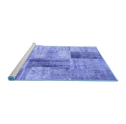 Sideview of Machine Washable Patchwork Blue Transitional Rug, wshcon1360blu