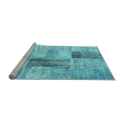 Sideview of Machine Washable Patchwork Light Blue Transitional Rug, wshcon1360lblu