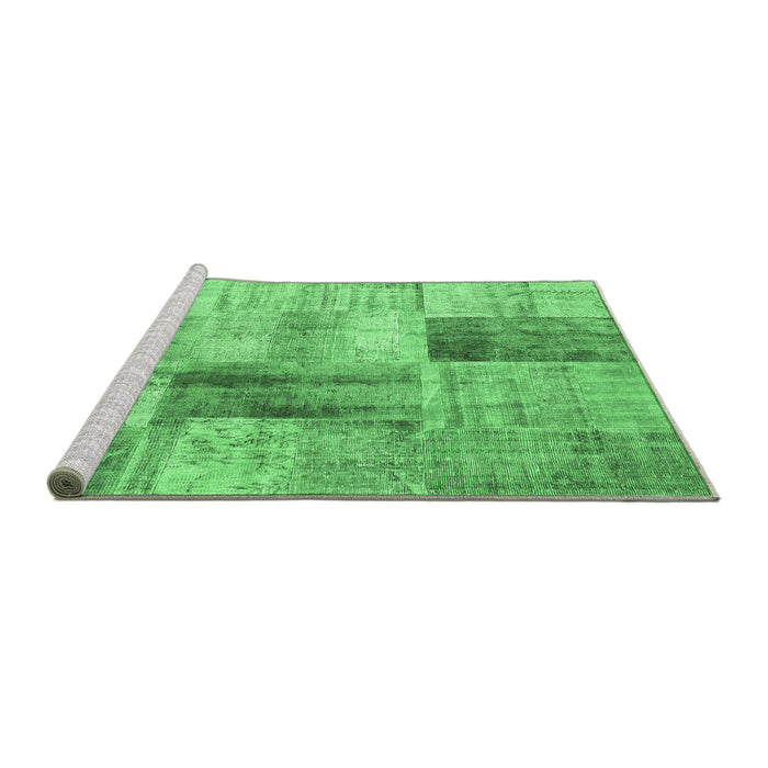 Sideview of Machine Washable Patchwork Emerald Green Transitional Area Rugs, wshcon1360emgrn