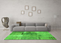 Machine Washable Patchwork Green Transitional Rug, wshcon1361grn