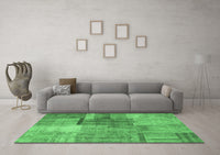 Machine Washable Patchwork Emerald Green Transitional Rug, wshcon1361emgrn