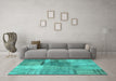 Machine Washable Patchwork Turquoise Transitional Area Rugs in a Living Room,, wshcon1361turq