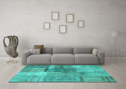Machine Washable Patchwork Turquoise Transitional Area Rugs in a Living Room,, wshcon1361turq