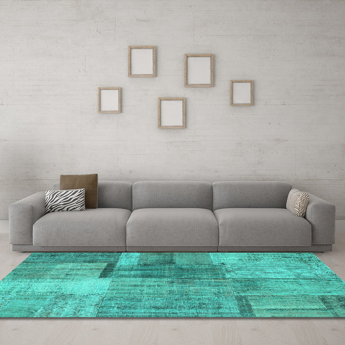 Machine Washable Patchwork Turquoise Transitional Area Rugs in a Living Room,, wshcon1361turq