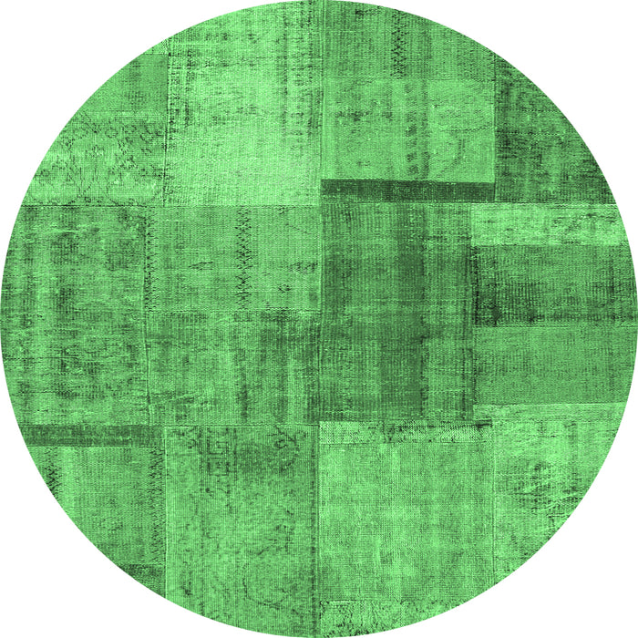 Round Patchwork Emerald Green Transitional Rug, con1361emgrn