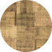 Round Machine Washable Patchwork Brown Transitional Rug, wshcon1361brn