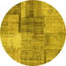 Round Machine Washable Patchwork Yellow Transitional Rug, wshcon1361yw