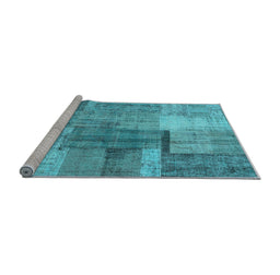 Sideview of Machine Washable Patchwork Light Blue Transitional Rug, wshcon1361lblu