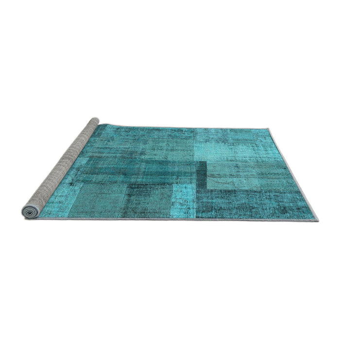 Sideview of Machine Washable Patchwork Light Blue Transitional Rug, wshcon1361lblu