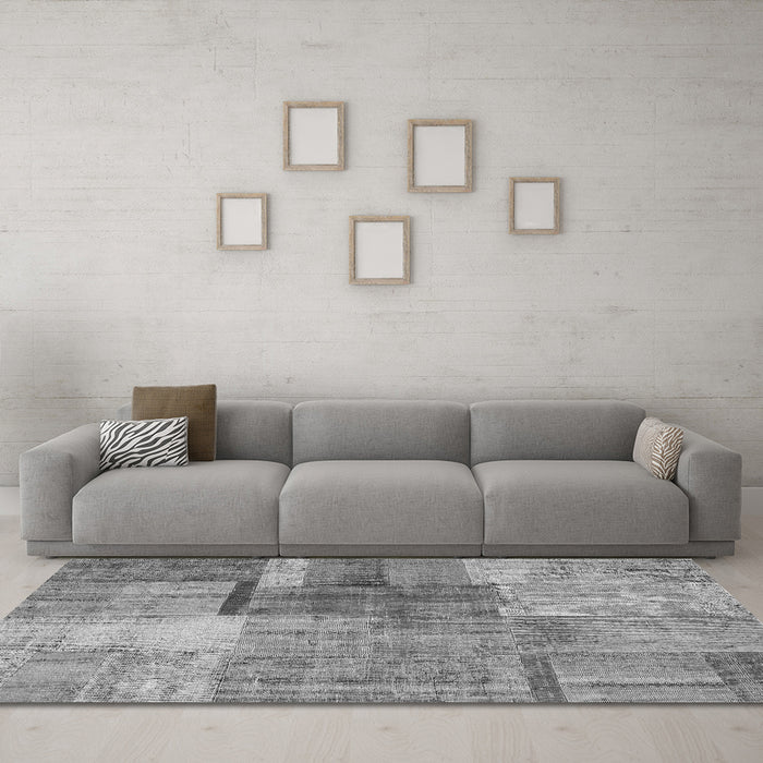 Machine Washable Patchwork Gray Transitional Rug in a Living Room,, wshcon1361gry