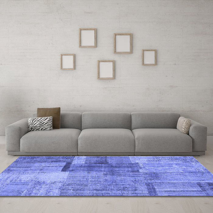 Machine Washable Patchwork Blue Transitional Rug in a Living Room, wshcon1361blu