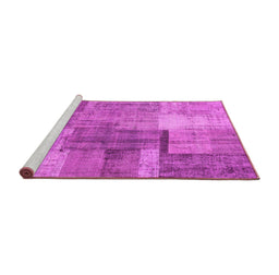Sideview of Machine Washable Patchwork Pink Transitional Rug, wshcon1361pnk