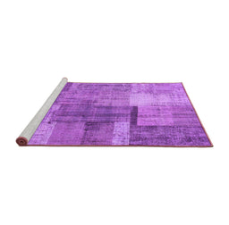 Sideview of Machine Washable Patchwork Purple Transitional Area Rugs, wshcon1361pur