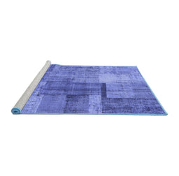 Sideview of Machine Washable Patchwork Blue Transitional Rug, wshcon1361blu