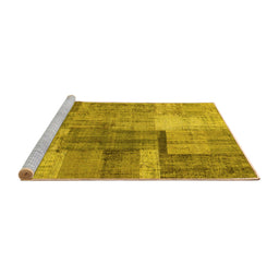 Sideview of Machine Washable Patchwork Yellow Transitional Rug, wshcon1361yw