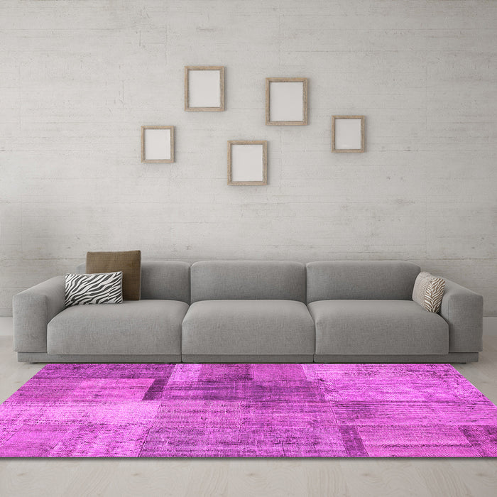 Machine Washable Patchwork Pink Transitional Rug in a Living Room, wshcon1361pnk