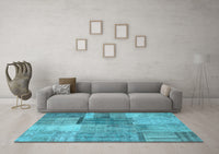 Machine Washable Patchwork Light Blue Transitional Rug, wshcon1361lblu