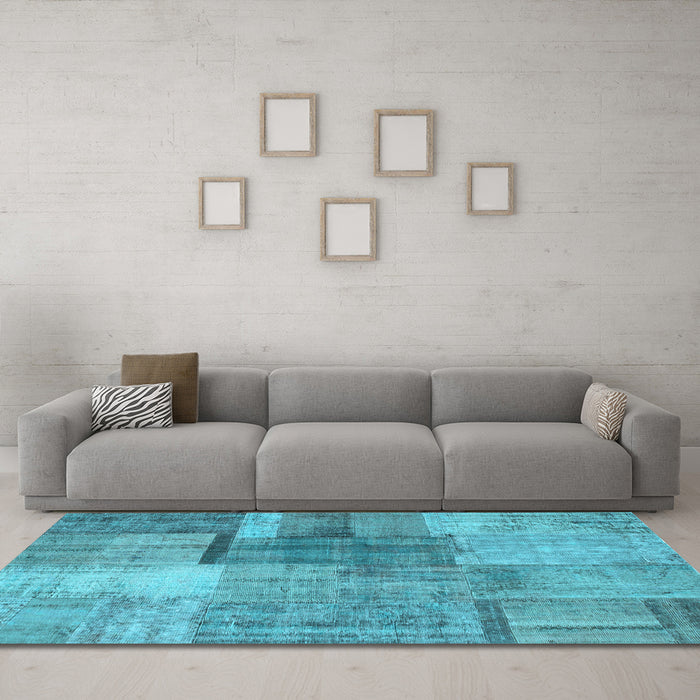 Machine Washable Patchwork Light Blue Transitional Rug in a Living Room, wshcon1361lblu