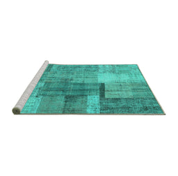 Sideview of Machine Washable Patchwork Turquoise Transitional Area Rugs, wshcon1361turq