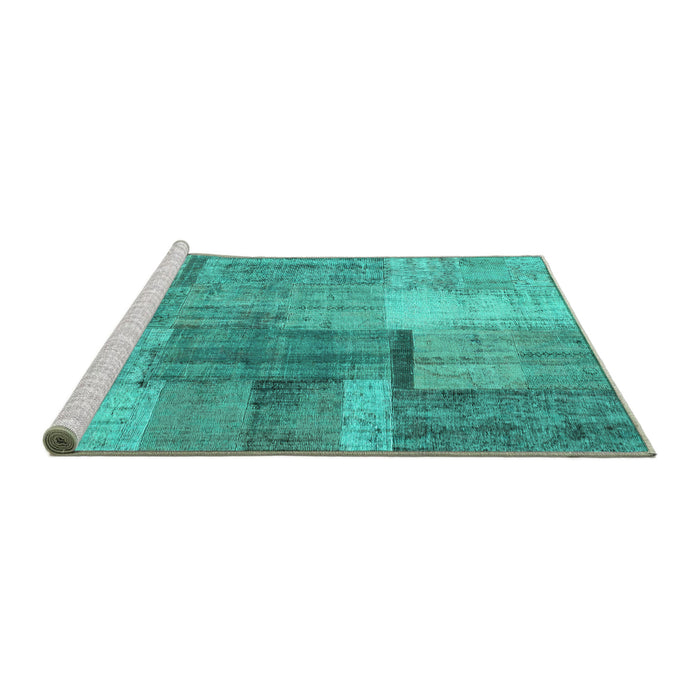 Sideview of Machine Washable Patchwork Turquoise Transitional Area Rugs, wshcon1361turq
