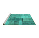 Sideview of Machine Washable Patchwork Turquoise Transitional Area Rugs, wshcon1361turq