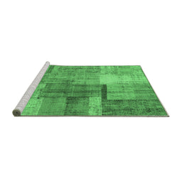Sideview of Machine Washable Patchwork Emerald Green Transitional Area Rugs, wshcon1361emgrn