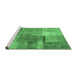 Sideview of Machine Washable Patchwork Emerald Green Transitional Area Rugs, wshcon1361emgrn