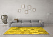 Machine Washable Patchwork Yellow Transitional Rug in a Living Room, wshcon1362yw