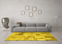 Machine Washable Patchwork Yellow Transitional Rug, wshcon1362yw