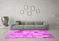Machine Washable Patchwork Pink Transitional Rug, wshcon1362pnk