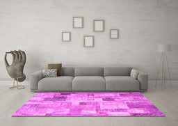 Machine Washable Patchwork Pink Transitional Rug in a Living Room, wshcon1362pnk