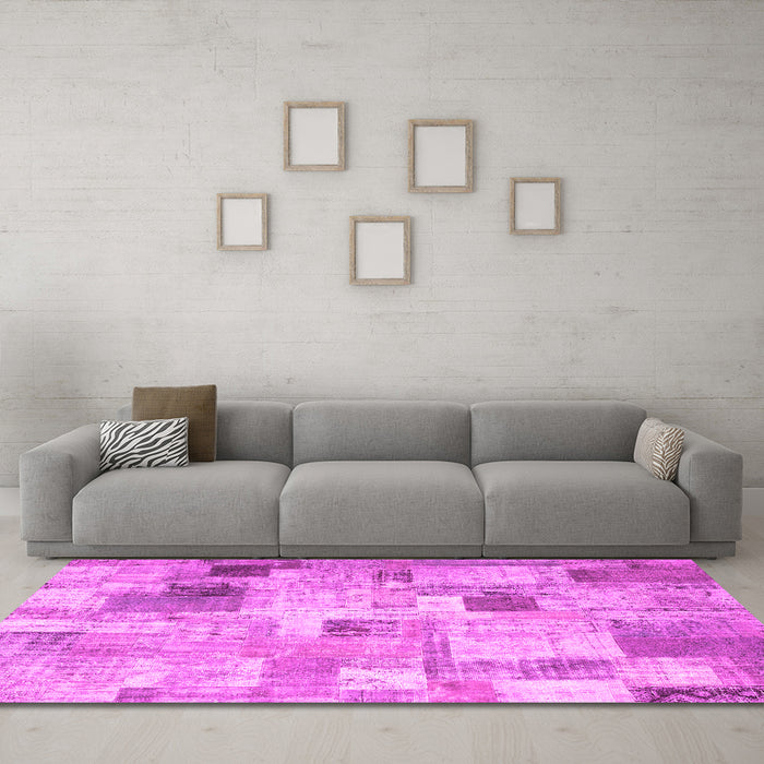 Machine Washable Patchwork Pink Transitional Rug in a Living Room, wshcon1362pnk