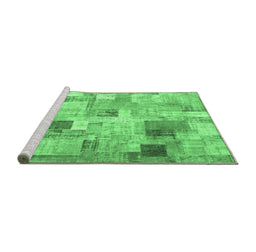 Sideview of Machine Washable Patchwork Emerald Green Transitional Area Rugs, wshcon1362emgrn