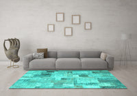 Machine Washable Patchwork Turquoise Transitional Rug, wshcon1362turq