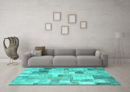 Machine Washable Patchwork Turquoise Transitional Area Rugs in a Living Room,, wshcon1362turq