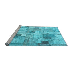 Sideview of Machine Washable Patchwork Light Blue Transitional Rug, wshcon1362lblu