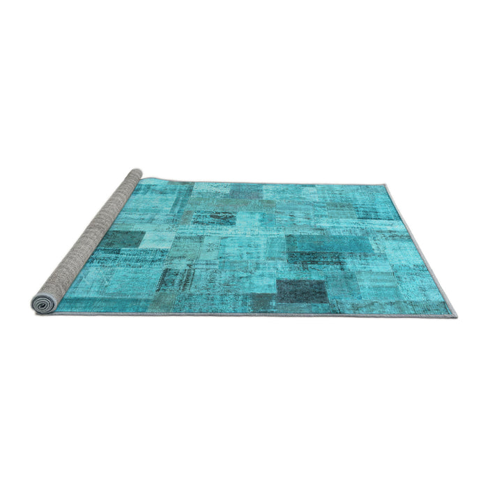 Sideview of Machine Washable Patchwork Light Blue Transitional Rug, wshcon1362lblu