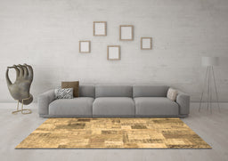 Machine Washable Patchwork Brown Transitional Rug in a Living Room,, wshcon1362brn