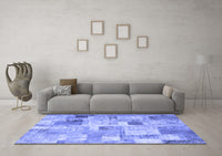 Machine Washable Patchwork Blue Transitional Rug, wshcon1362blu