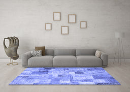 Machine Washable Patchwork Blue Transitional Rug in a Living Room, wshcon1362blu