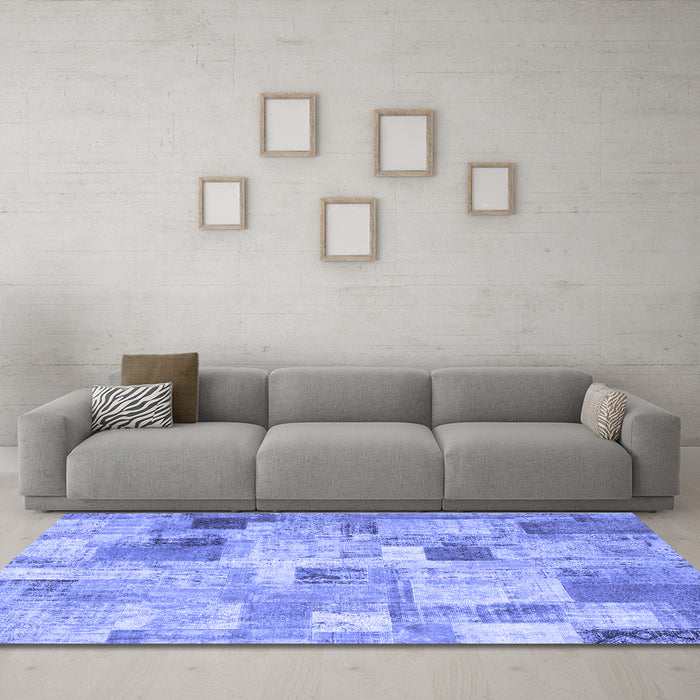 Machine Washable Patchwork Blue Transitional Rug in a Living Room, wshcon1362blu