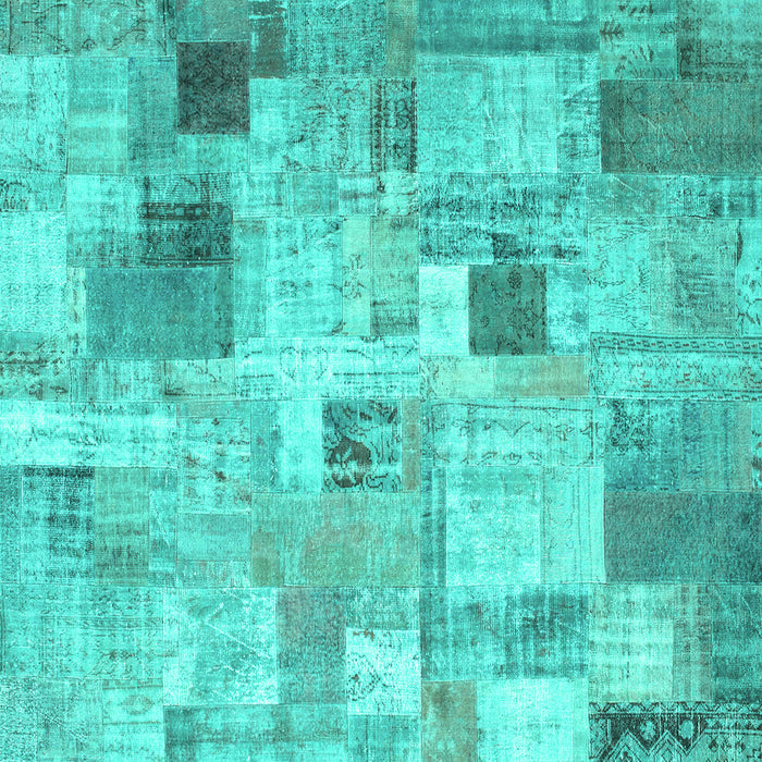 Square Machine Washable Patchwork Turquoise Transitional Area Rugs, wshcon1362turq