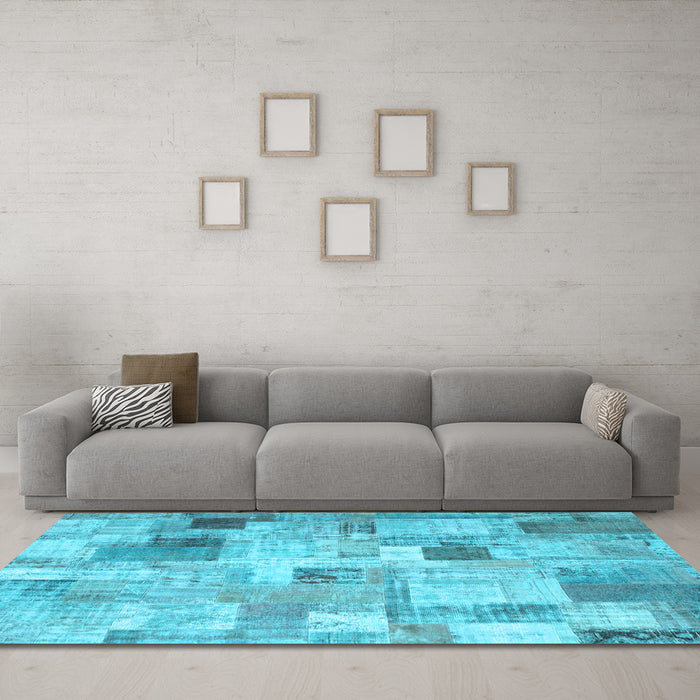 Machine Washable Patchwork Light Blue Transitional Rug in a Living Room, wshcon1362lblu