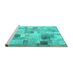 Sideview of Machine Washable Patchwork Turquoise Transitional Area Rugs, wshcon1362turq