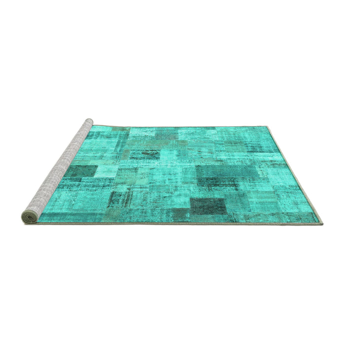 Sideview of Machine Washable Patchwork Turquoise Transitional Area Rugs, wshcon1362turq