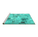 Sideview of Machine Washable Patchwork Turquoise Transitional Area Rugs, wshcon1362turq