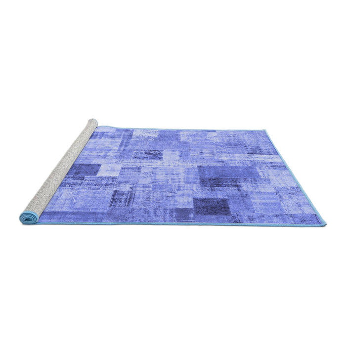 Sideview of Machine Washable Patchwork Blue Transitional Rug, wshcon1362blu
