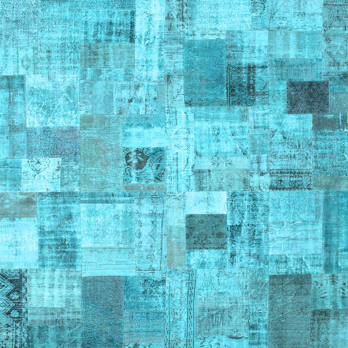 Square Machine Washable Patchwork Light Blue Transitional Rug, wshcon1362lblu