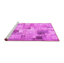Sideview of Machine Washable Patchwork Pink Transitional Rug, wshcon1362pnk