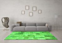 Machine Washable Patchwork Green Transitional Rug, wshcon1362grn